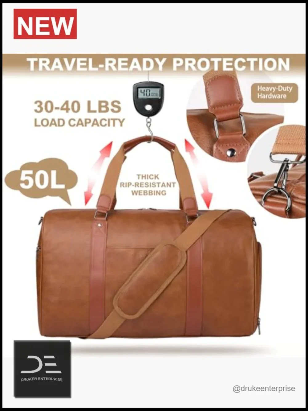 3-in-1 Leather Duffle Bag Travel Weekender Carry On with Shoe Compartment